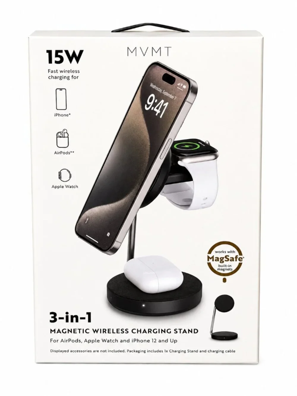 NEW MVMT 3-in-1 Magnetic Wireless Charging Stand 15W Apple Device Charger
